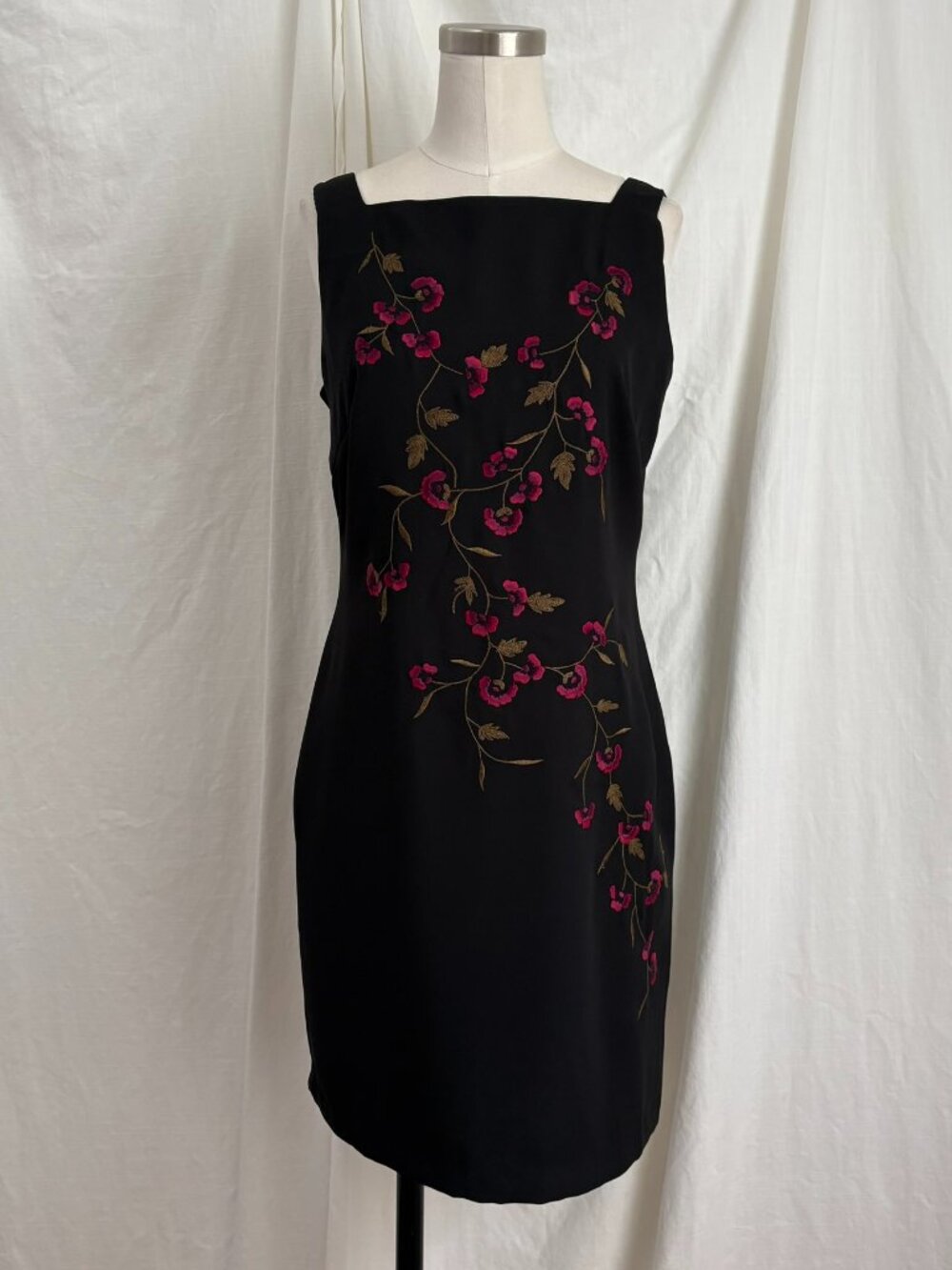 Y2K Dress Barn Black Floral Embroidered Sheath Dress Sz 6 NWT Chic Party Whimsy